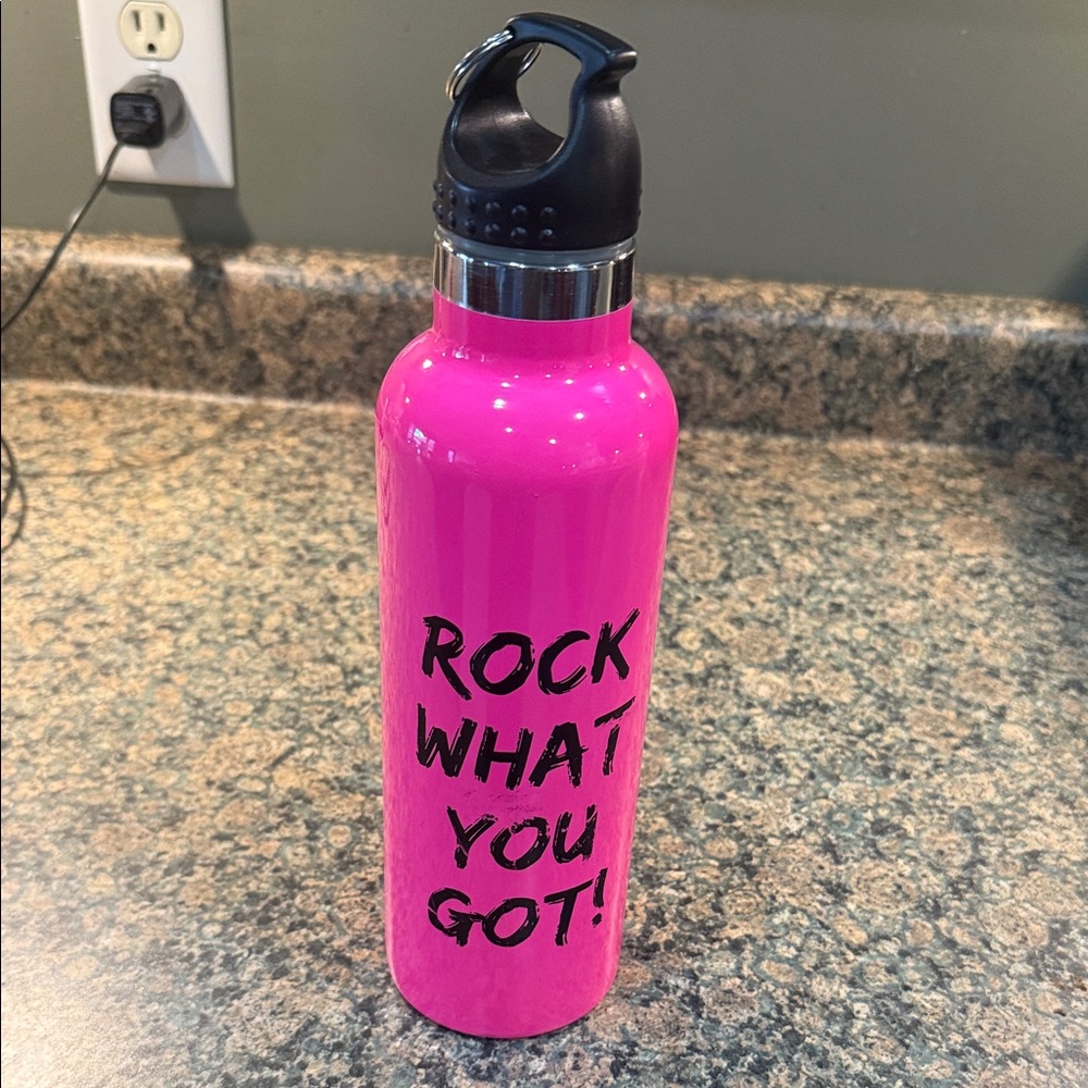 Pink Metal Water Bottle with Motivational Text - Never Used